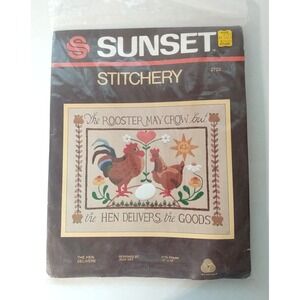New Sunset Stitchery The Hen Delivers The Goods 11" X 14" Crewel Kit 2723 Sealed